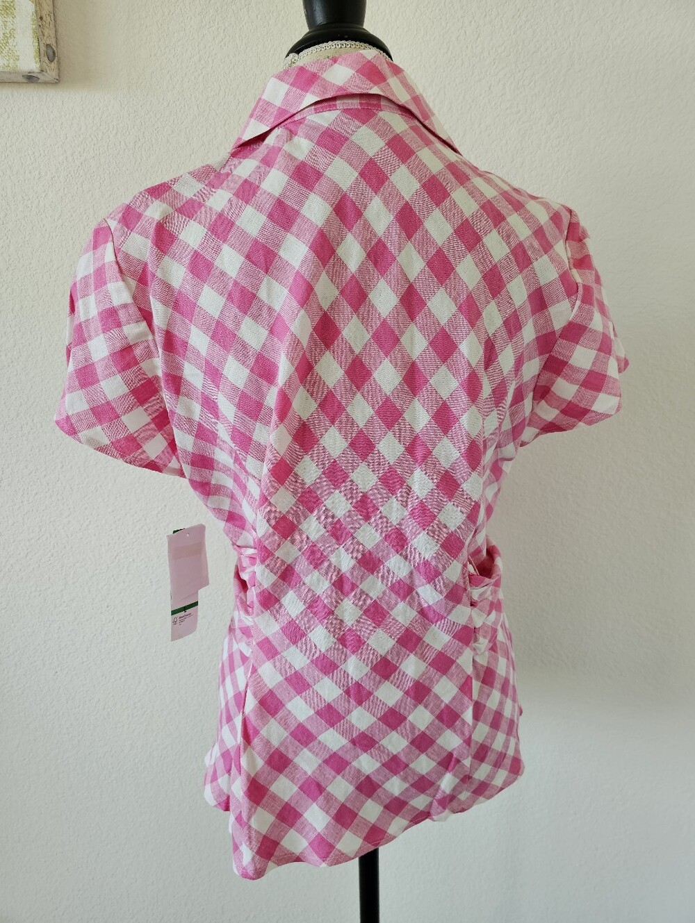 Jones New York Signature Pink Gingham Linen Blouse Size Large New With Tags - Picture 2 of 7